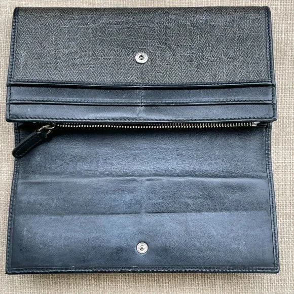 BVLGARI Clutch Bag Black Canvas Leather Long Bifold Wallet Authentic BVLGARI - Picture 12 of 12